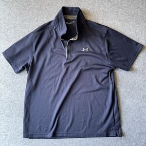 Under Armour Loose Fit Performance Polo 2XL Navy Blue Micro-Stripe Polyester